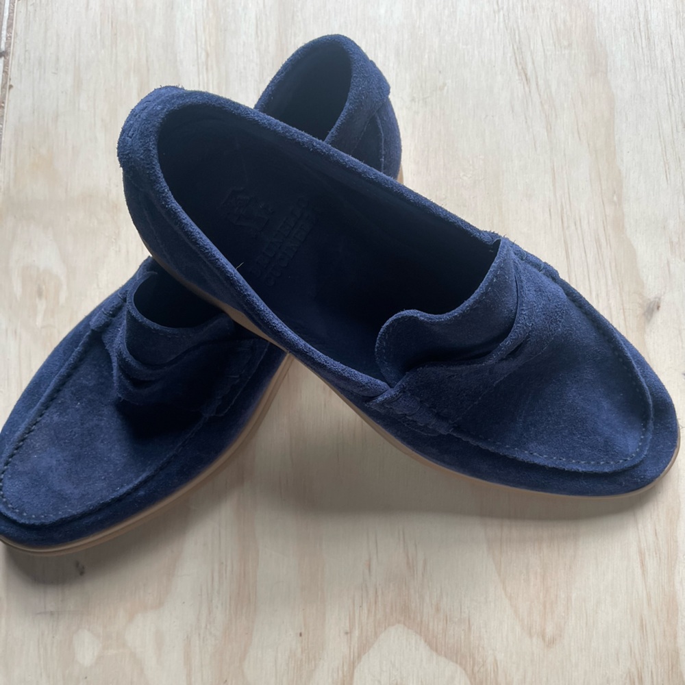 Brunelleo Cucinelli Blue Suede Loafers Size 42